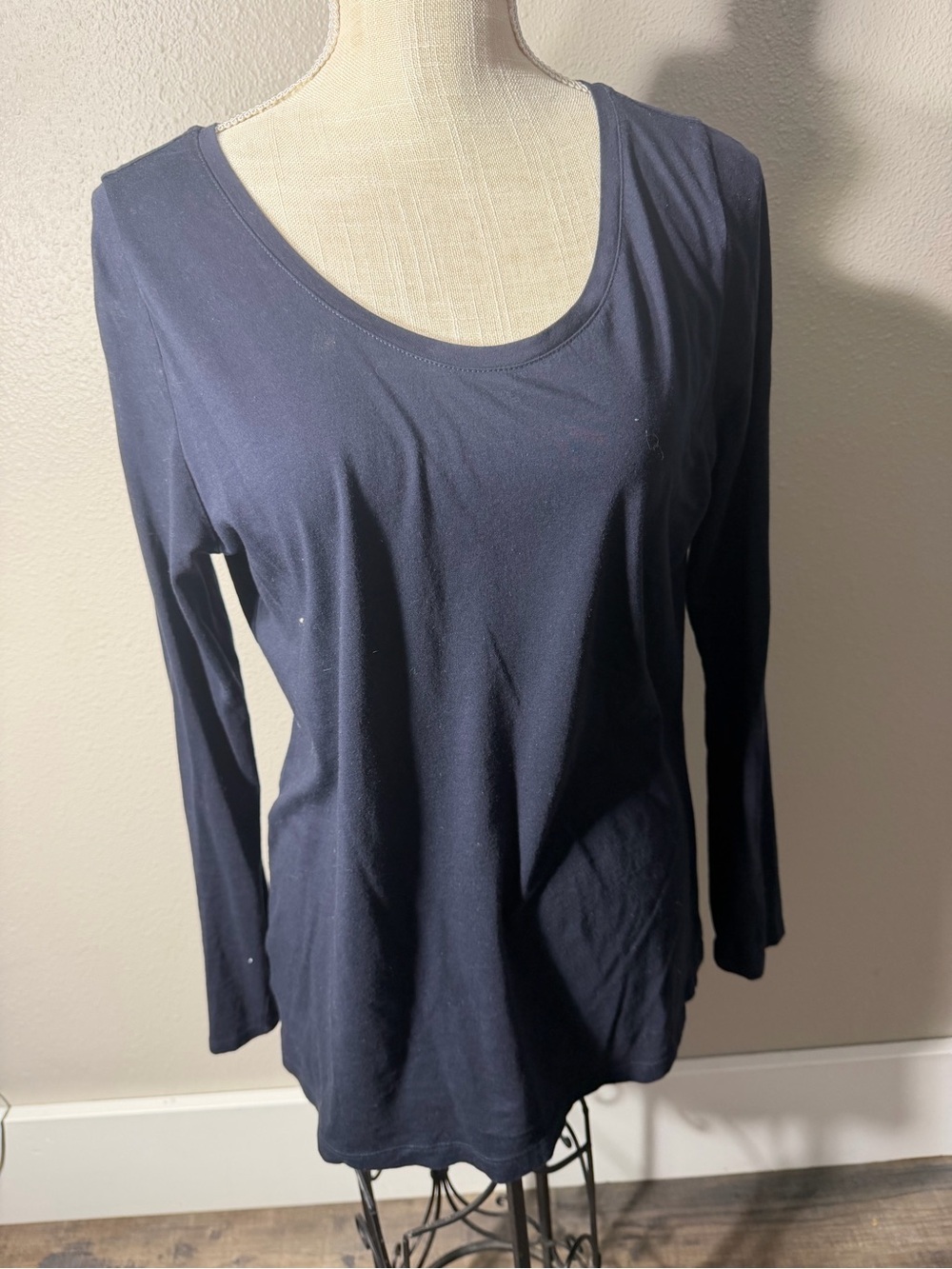 LOFT Navy Scoop Neck Long-Sleeve Top